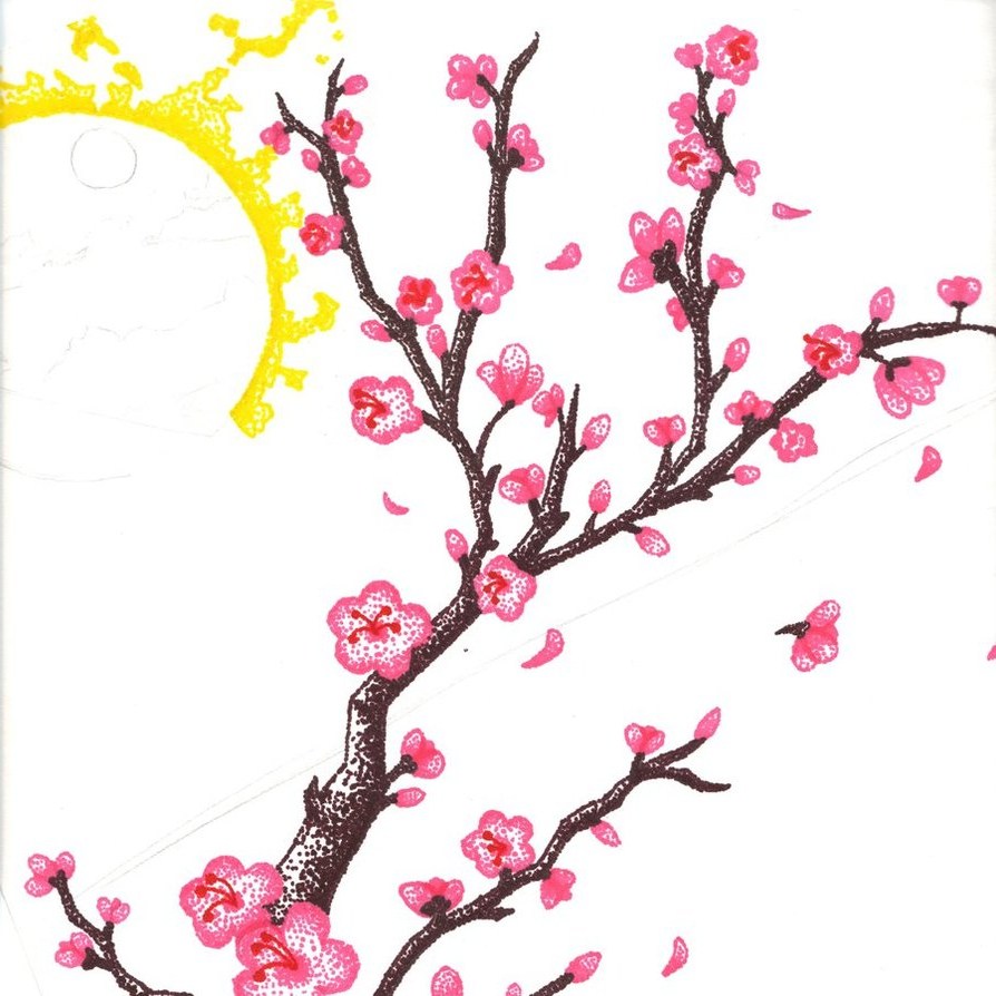 Sketch Cherry Blossom Tree Drawing - Japanese Tree Sketch at