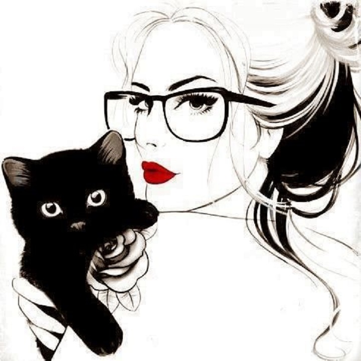 Girl With Cat Drawing | Free download on ClipArtMag