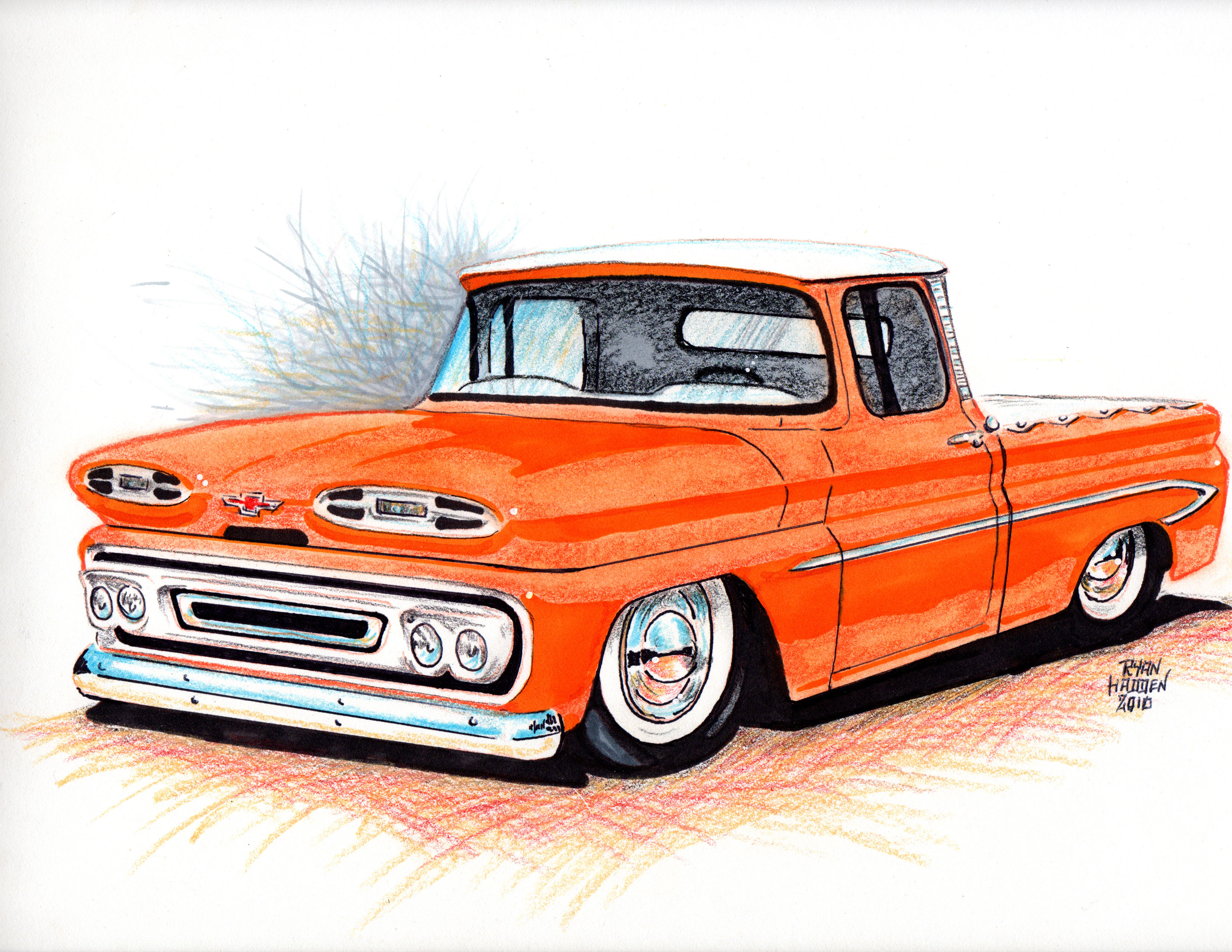 How to draw a lowrider truck step by step