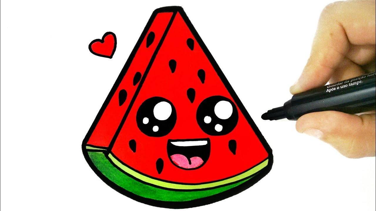 Easy To Draw Cute Watermelon ~ Youtube Drawing For Kids | virarozen