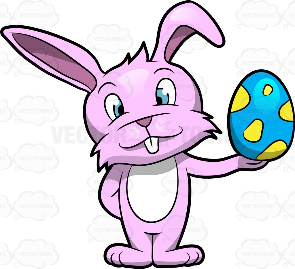 1024x935 a cute bunny holding up an easter egg cartoon clipart