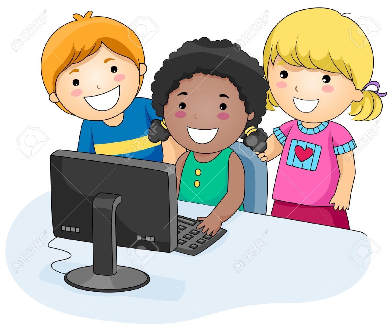 Children working on computer Royalty Free Vector Image