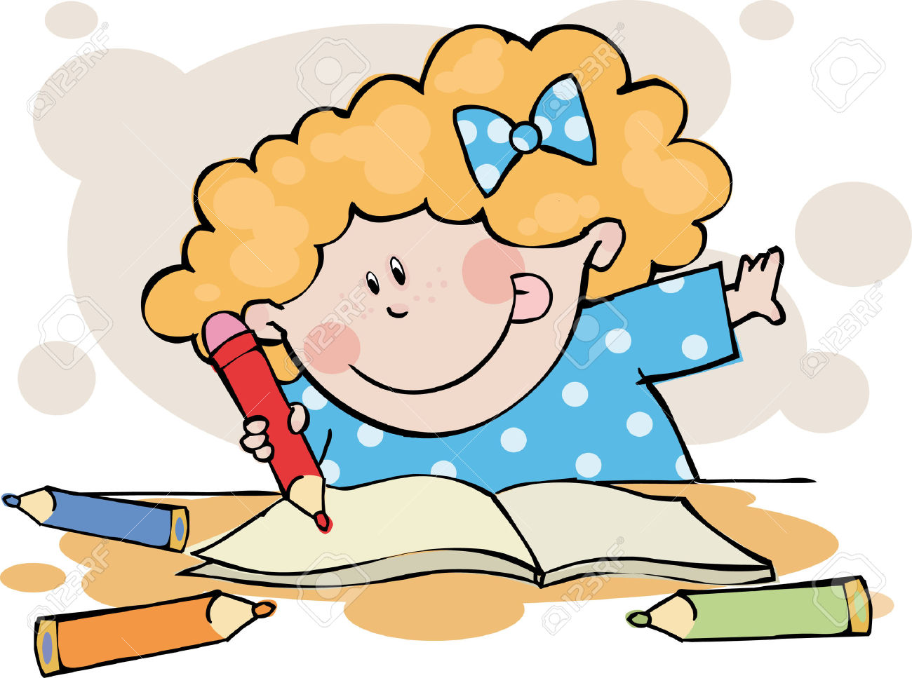 girl doing homework clipart