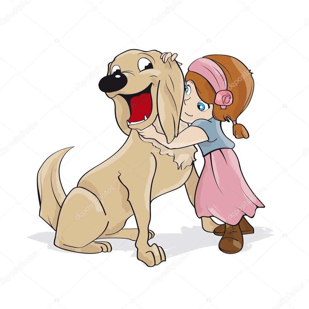 Girl Hugging Dog Clipart 