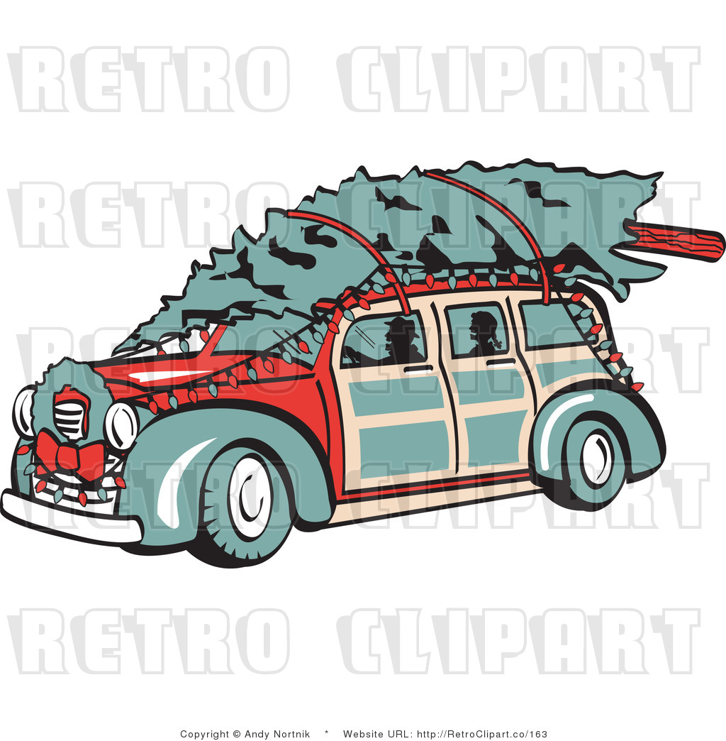 1024x1044 Royalty Free Retro Vector Clip Art of a Woody and Christmas Tree