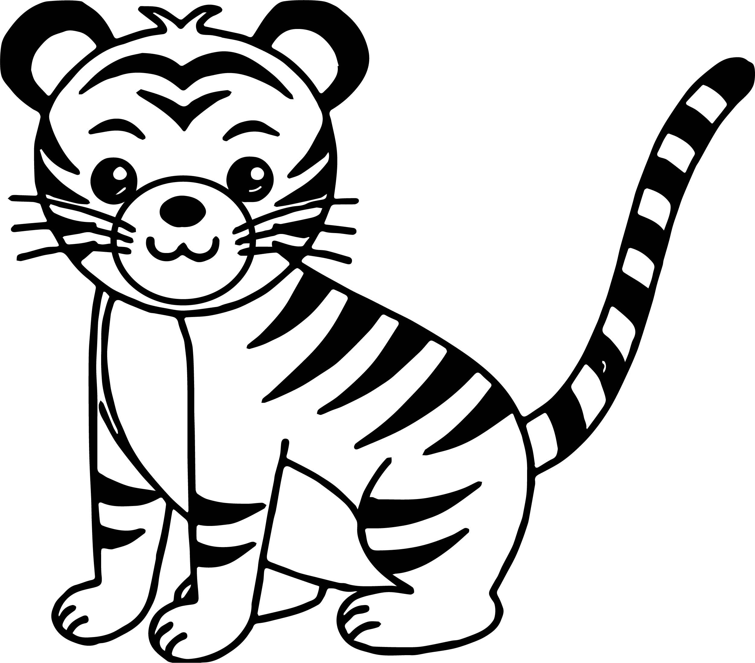 Tiger Coloring Cartoon : Cartoon Clipart Of An Outlined Cute Sleeping