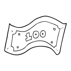 300x300 Freehand Drawn Black And White Cartoon Dollar Bill Royalty
