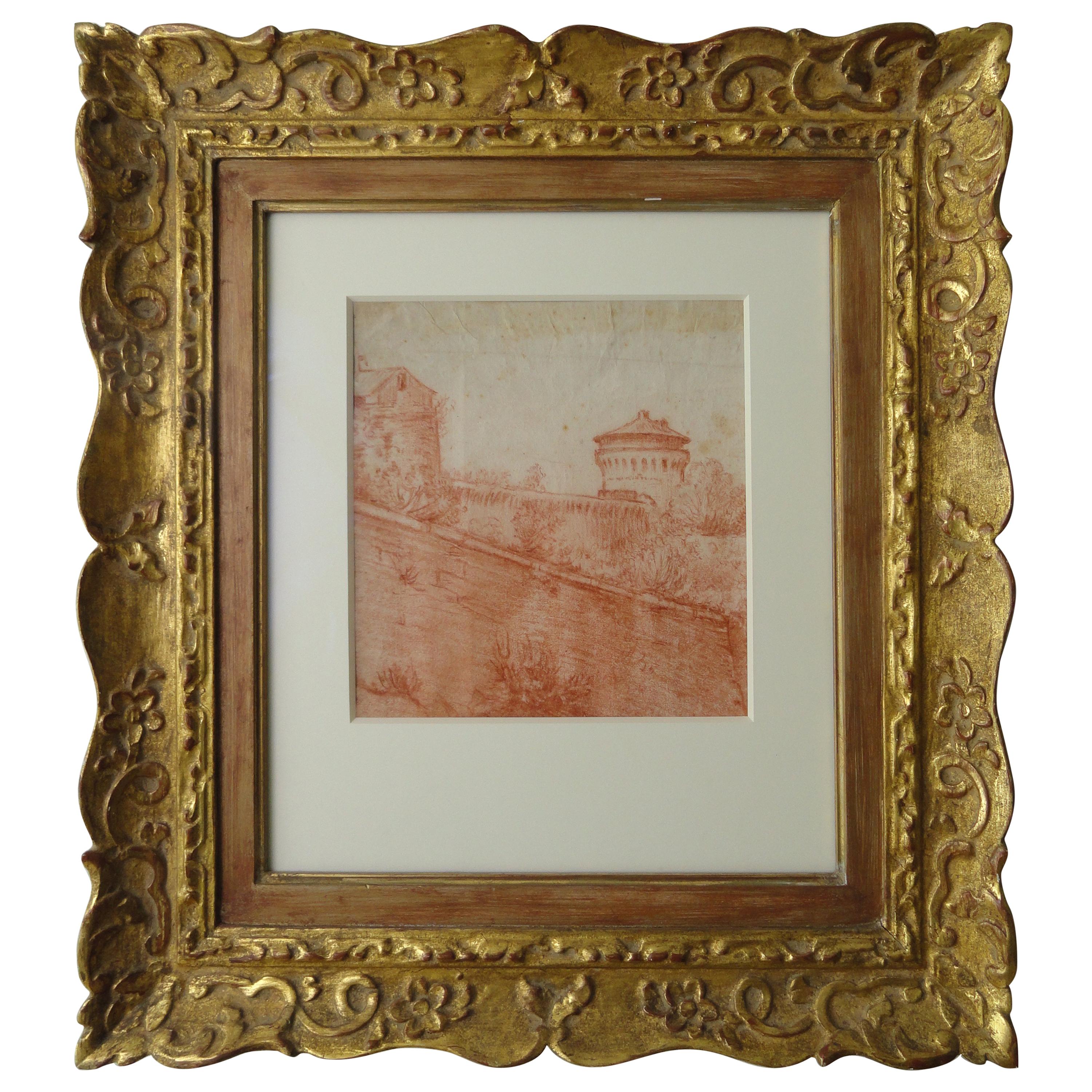 3000x3000 Red Chalk Pastoral Scene, Late Century For Sale