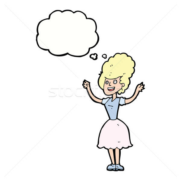 600x600 Cartoon Happy Woman With Thought Bubble Vector Illustration