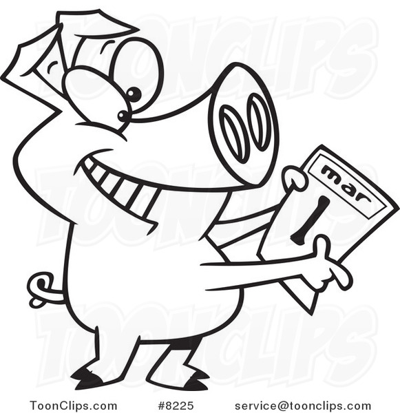 581x600 Cartoon Black And White Line Drawing Of A Pig Holding A March