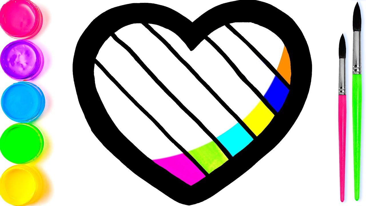 1280x720 Glitter Rainbow Heart Coloring And Drawing For Kids, Toddlers
