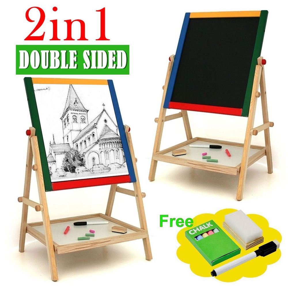 1000x1000 Kids Easel Wooden In Blackboard Whiteboard White Drawing