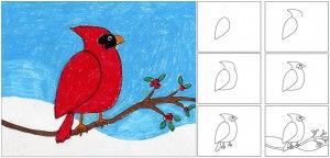 300x144 Draw A Cardinal Crafts Art Projects, Winter Art