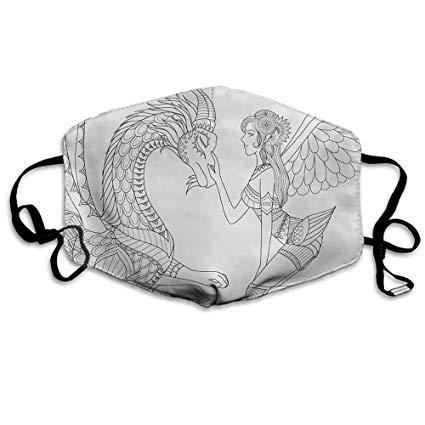 425x425 Outdoor Mask, Drawing Of A Fairy Caressing A Dragon