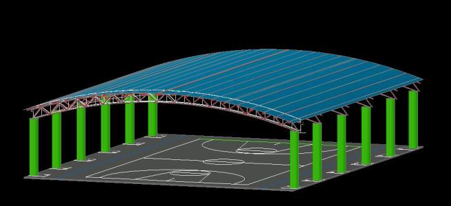 656x300 Roofing Basketball Court In Autocad Cad