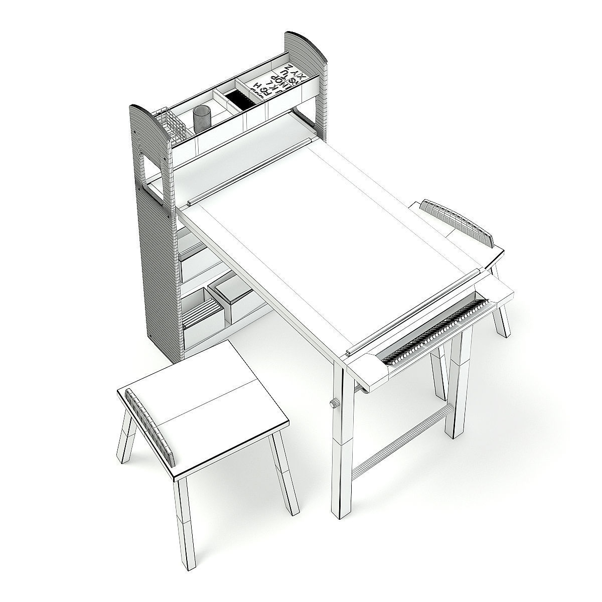 1200x1200 kids drawing desk with stools cgtrader