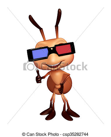381x470 fun ant cartoon character with glasses rendered