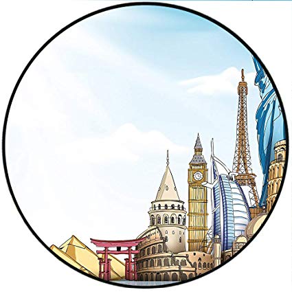 425x425 Short Plush Round Carpet Urban Famous World Landmarks
