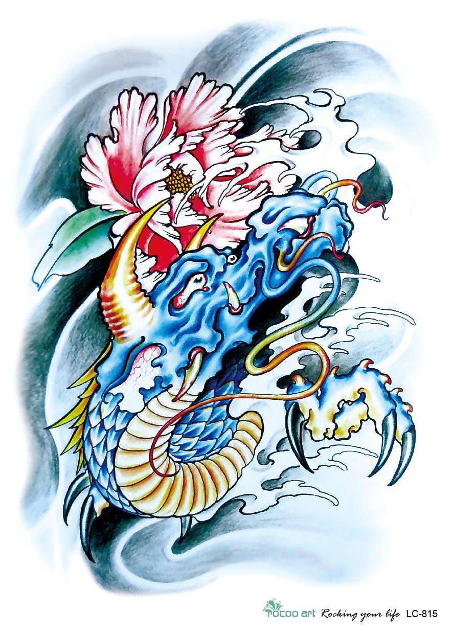 886x1240 Buy Large Temporary Tattoo Sticker Sketch Blue Dragon Flower