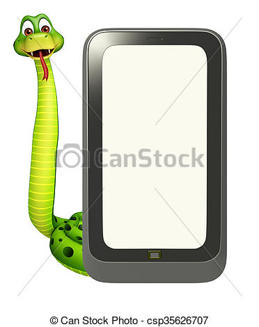 372x470 Rendered Illustration Of Snake Cartoon Character With Mobile