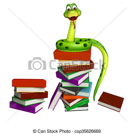 450x449 Cute Snake Cartoon Character With Book Stack Rendered