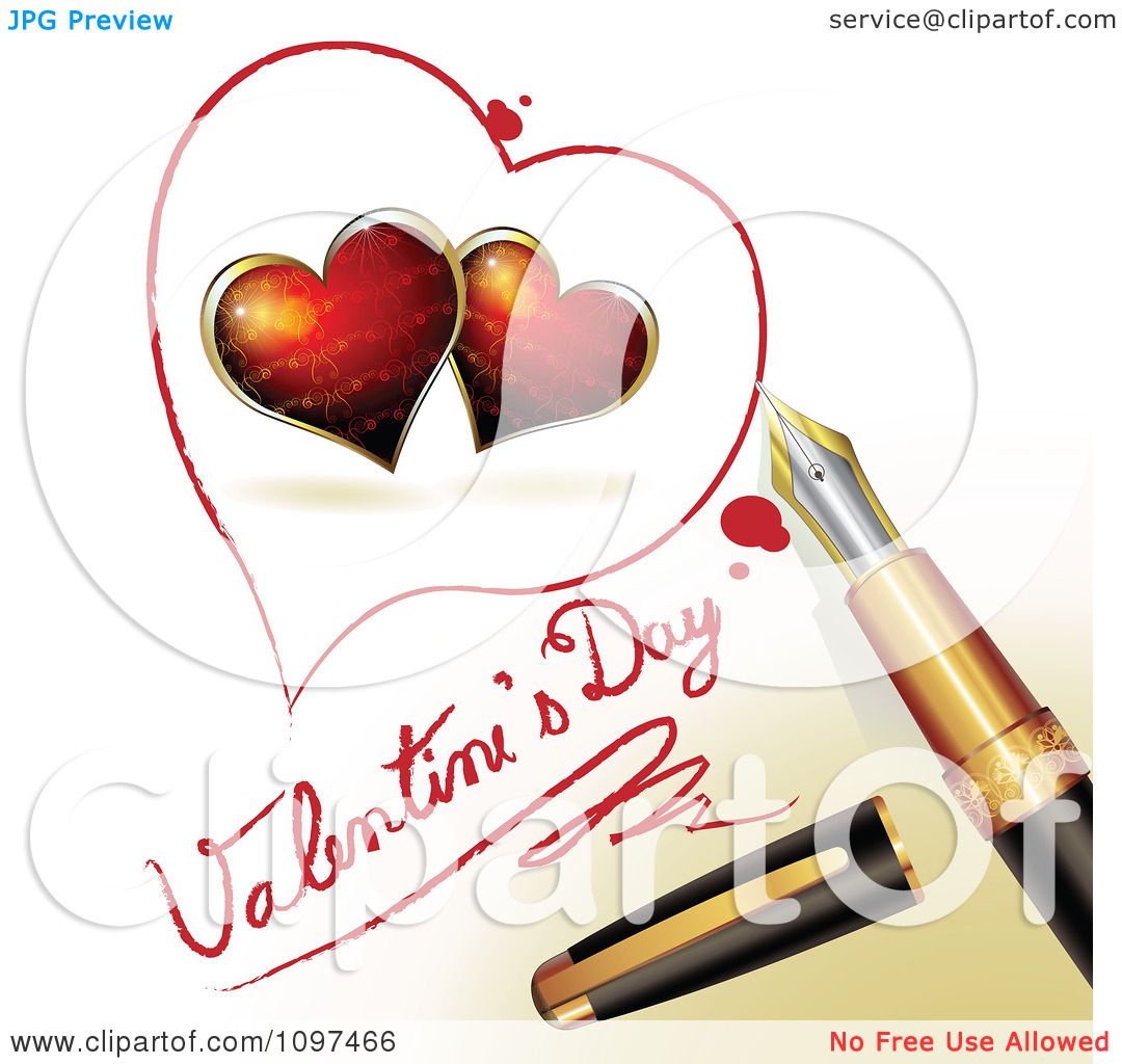 1080x1024 Clipart Fountain Pen Drawing A Heart Outline Around Red Hearts