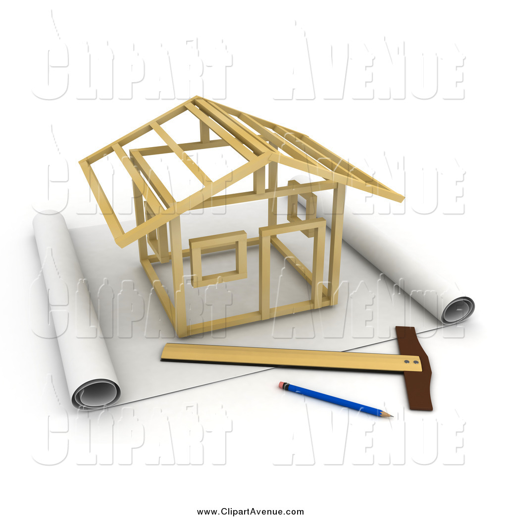 1024x1044 Avenue Clipart Of A Stick House Being Constructed On Blueprints
