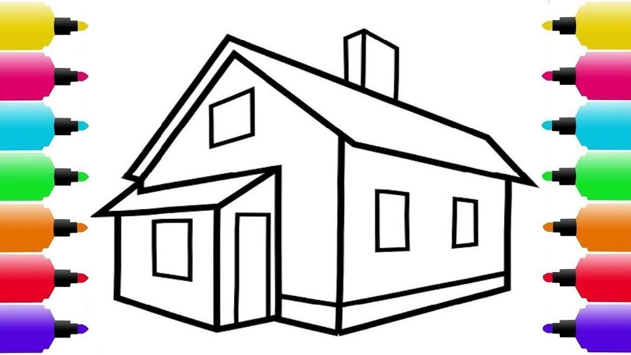 1280x720 House Drawing And Coloring Pages For Kids