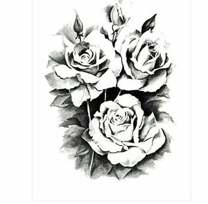 300x294 Black Roses Flower Temporary Tattoos Stickers Body Rose Tatoo