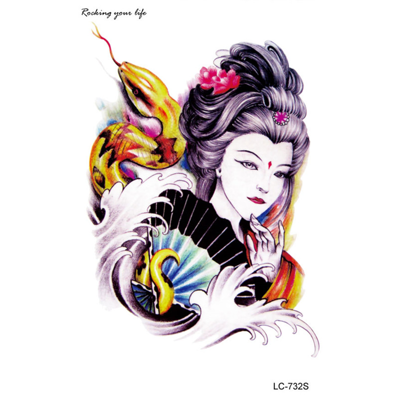 800x800 Tattoo Sticker Yellow Snake Japanese Women Art Colorful Design
