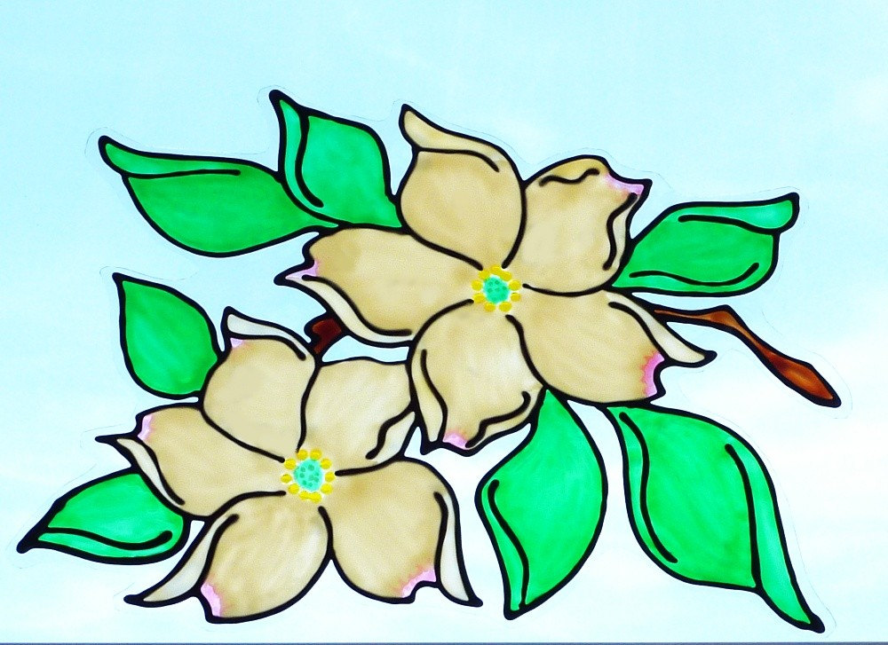 1000x727 Dogwood Blossom Suncatcher Window Cling Faux Stained Glass Etsy