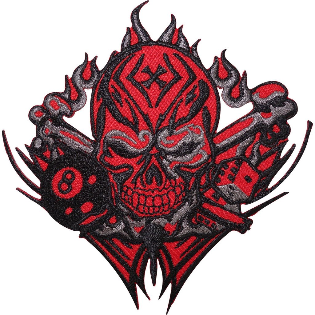 1024x1024 Skull Dice Ball Cross Embroidered Iron Sew On Patch Motorcycle Jac