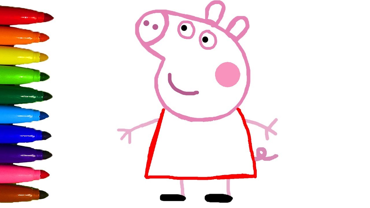 1280x720 Drawing Five Peppa Pig Jumping On The Bed And Coloring