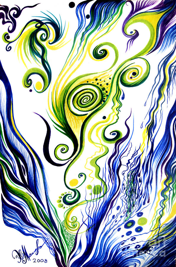 595x900 Blue Wind, Rainy Day Abstract Art Drawing