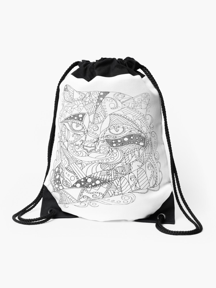 750x1000 Colorable Cat Abstract Art Adult Coloring Drawstring Bag