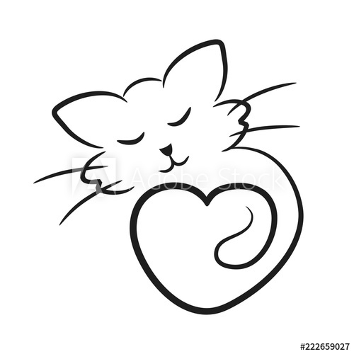 500x500 Abstract Cat Icon With Heart Like Animal Love Symbol, Stock Vect