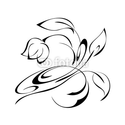 400x400 Abstract Drawing Of A Flower With Leaves In Black Lines On A White