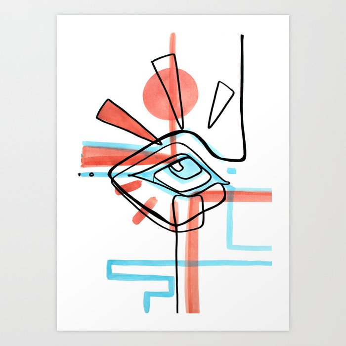 700x700 Abstract Open Eye Red And Blue Line Drawing Art Print
