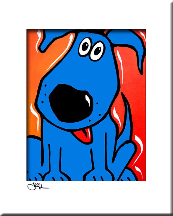 570x713 Abstract Blue Dog Pop Art Print Contemporary Colorful Portrait