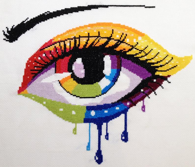 794x680 Modern Cross Stitch Kit Rainbow Abstract Eye Right Etsy