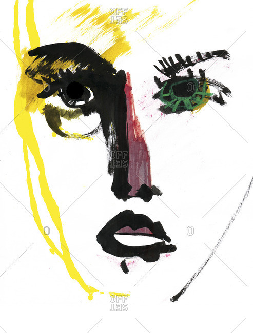 493x650 Emotive Abstract Face Portrait With Red Nose Stock Photo