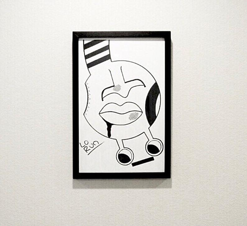794x725 Jemlur Abstract Face Drawing Blackwhite Print Wall Etsy