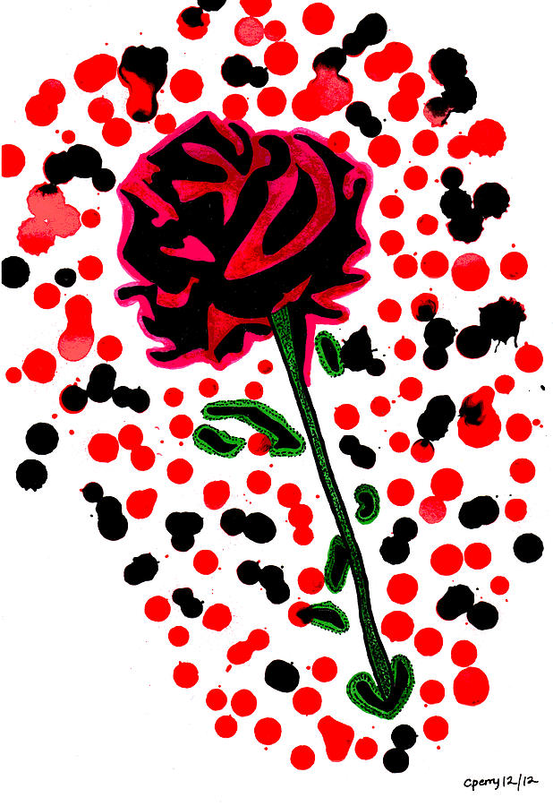 618x900 Abstract Flower With Ink Drops Drawing