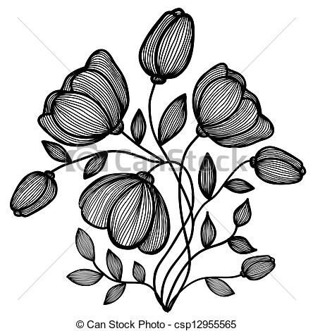 444x470 Clip Art Vector Of Beautiful Abstract Black And White Flower