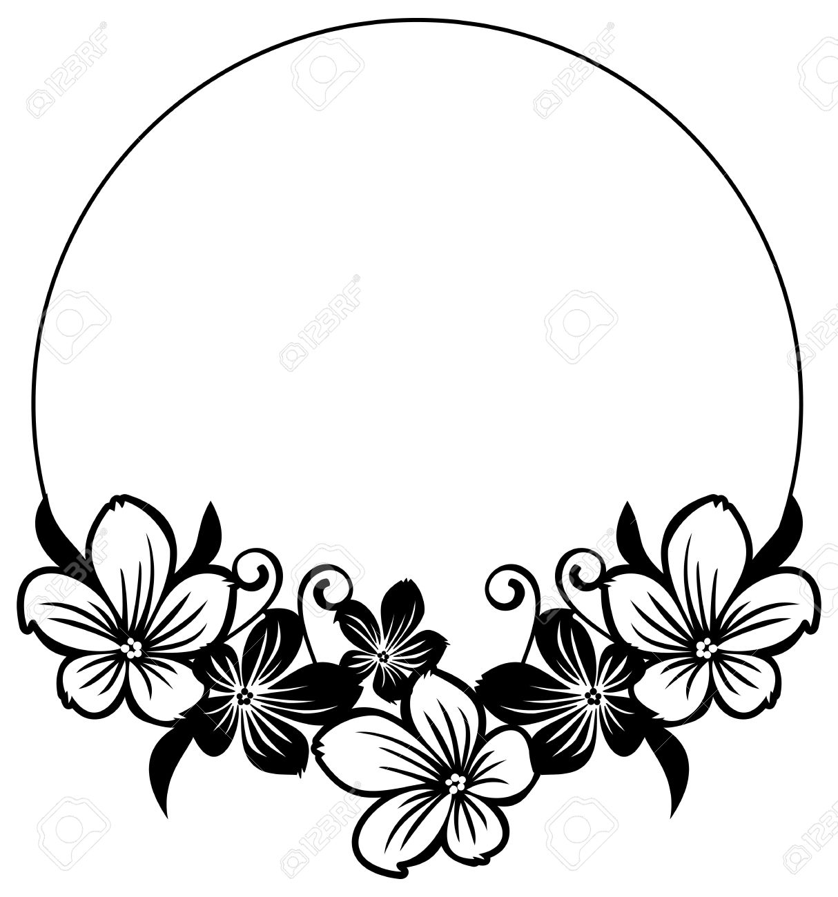 1214x1300 Temporary Black And White Round Frame With Abstract Flowers