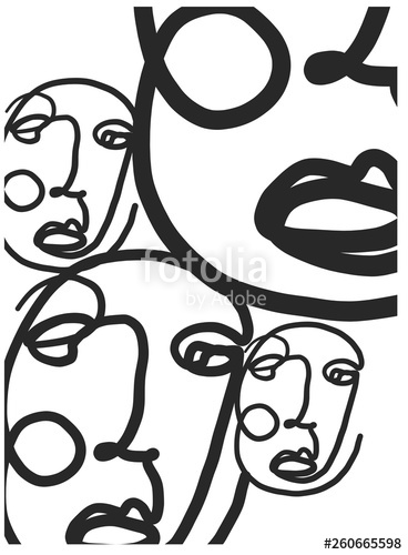 368x500 Abstract Modern Face Continiuous One Line Drawing Isolated