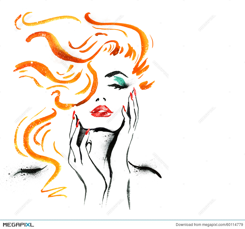 800x747 Woman Portrait With Hand Abstract Watercolor Fashion