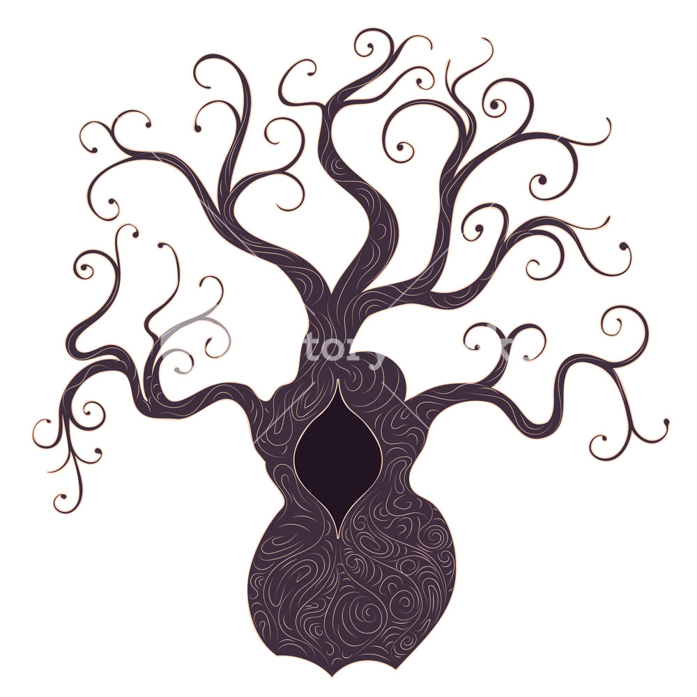 1000x1000 Stylized Baobab Tree, Abstract Tree Silhouette Design Illustration