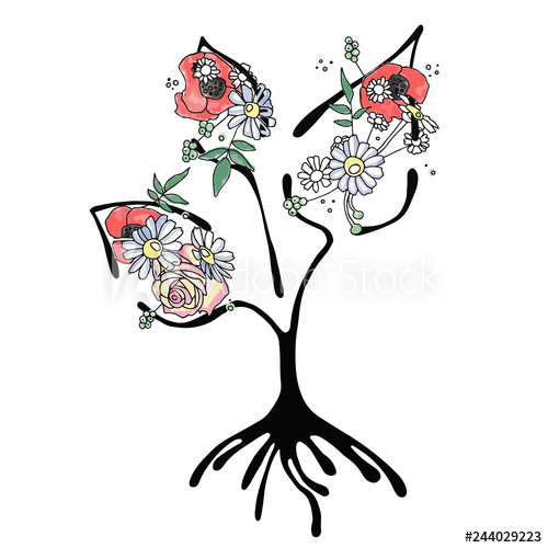 500x500 Vector Hand Drawn Graphic Illustration Of Tree With Flowers
