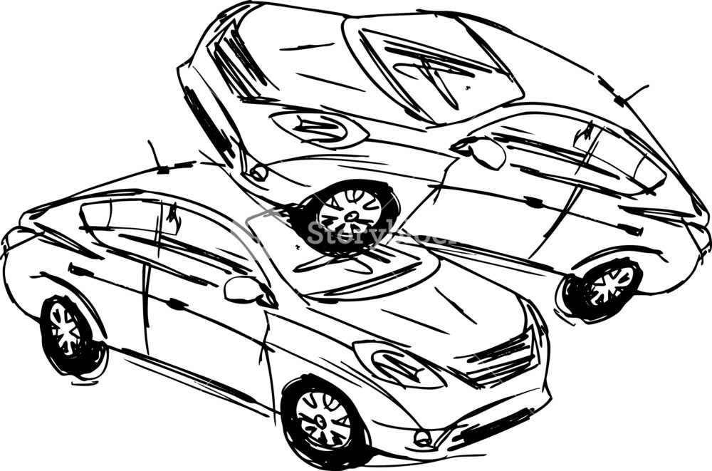 1000x661 Sketch Of Two Cars In An Accident Isolated On A White Background